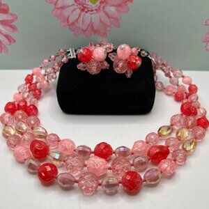 Western Germany Watermelon Necklace and Clip Earrings set